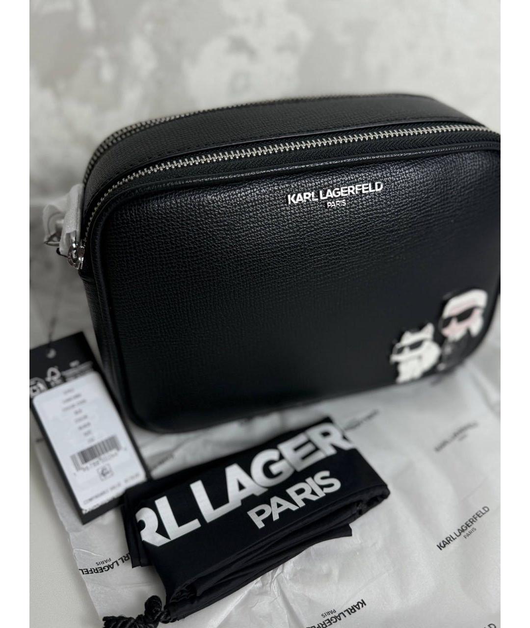 KARL LAGERFELD Черная кожаная сумка через плечо, фото 4