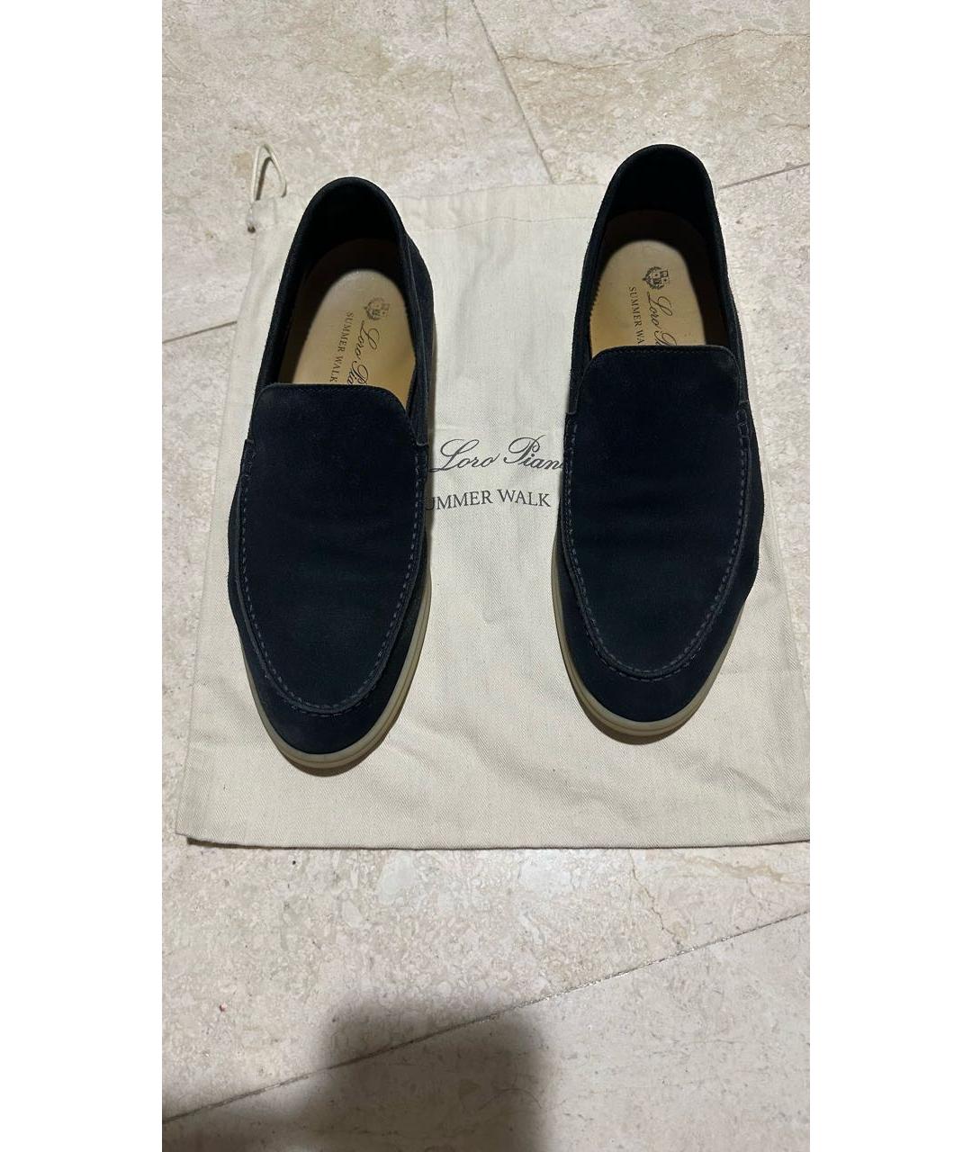 LORO PIANA Темно-синие замшевые лоферы, фото 2