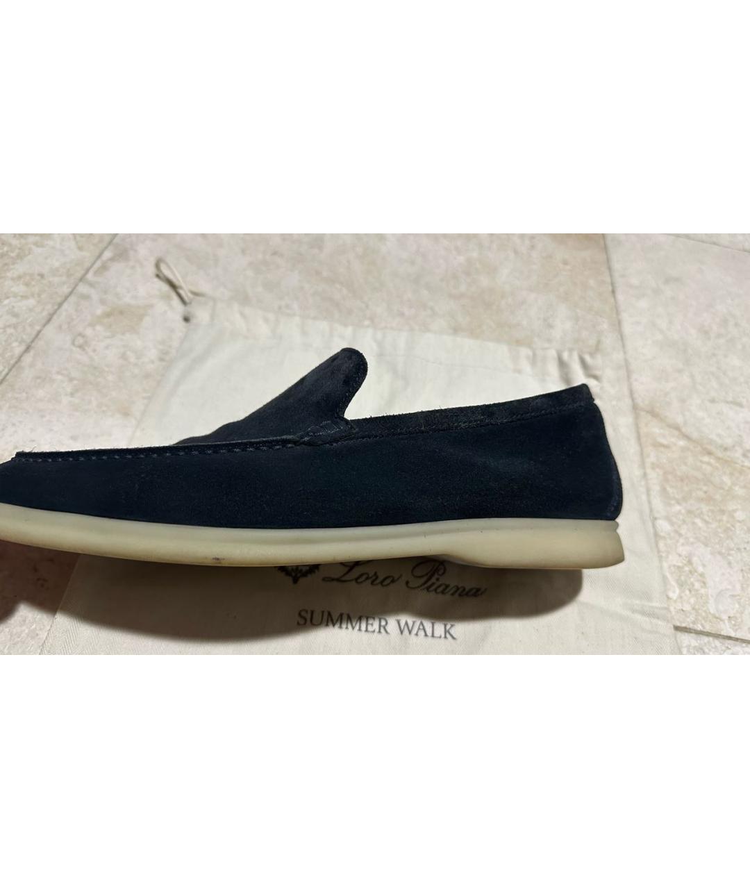 LORO PIANA Темно-синие замшевые лоферы, фото 3
