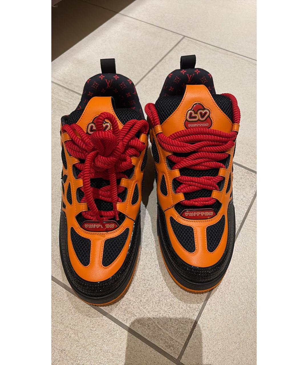 LOUIS VUITTON Оранжевое текстильные низкие кроссовки / кеды, фото 2
