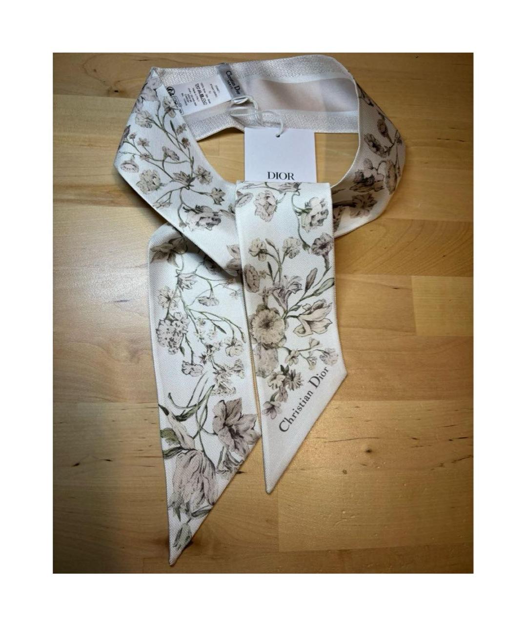 CHRISTIAN DIOR Бежевый шелковый шарф, фото 4