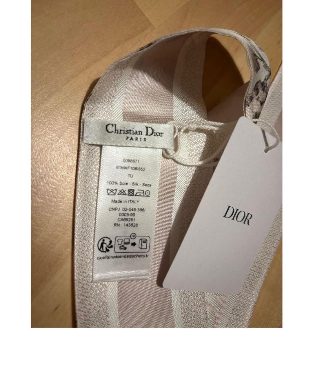 CHRISTIAN DIOR Бежевый шелковый шарф, фото 3