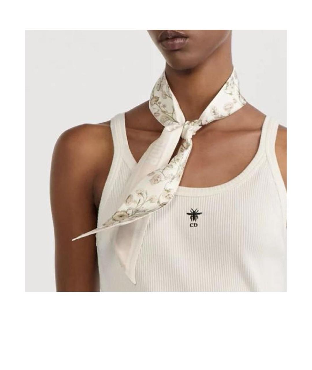 CHRISTIAN DIOR Бежевый шелковый шарф, фото 5