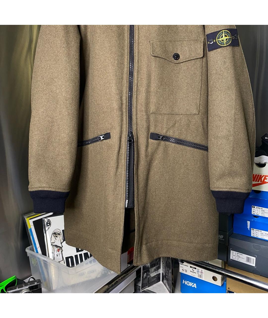 STONE ISLAND Хаки шерстяное пальто, фото 5