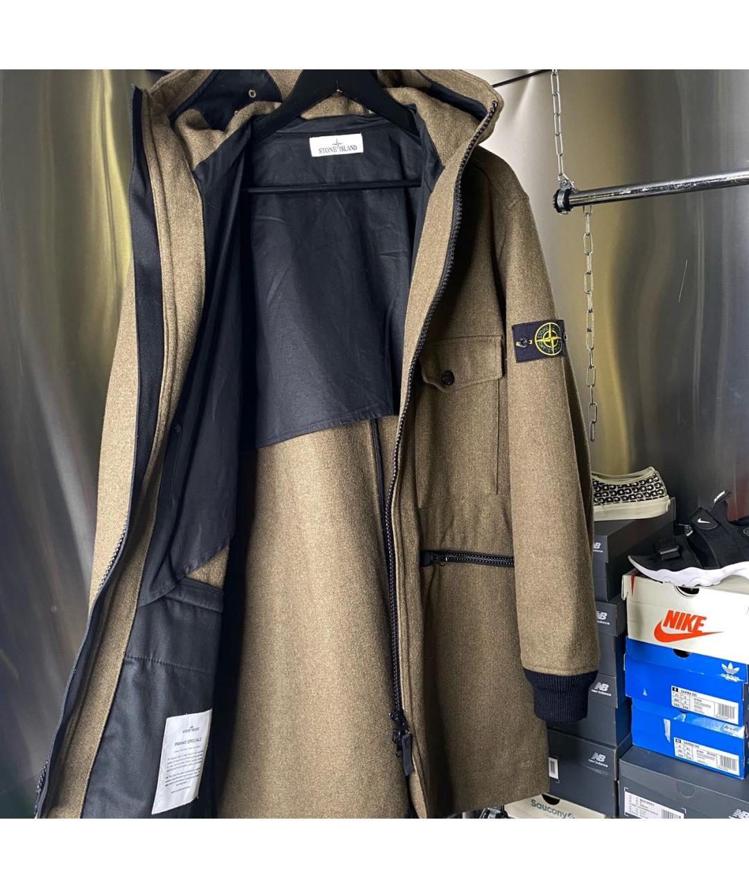 STONE ISLAND Хаки шерстяное пальто, фото 3