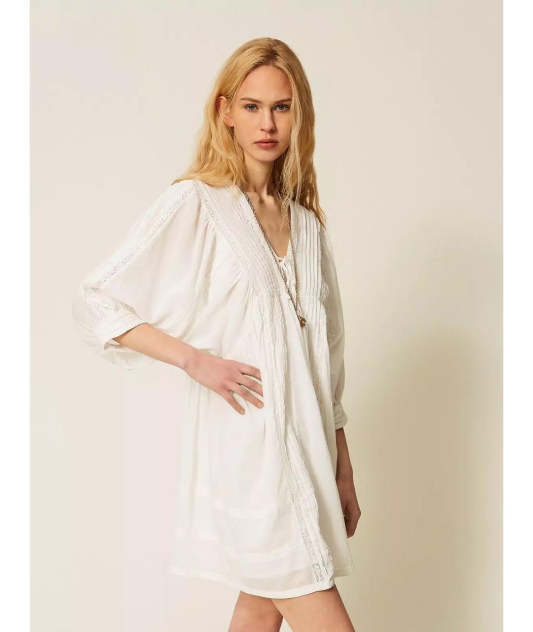 TWIN-SET Белое хлопковое повседневное платье, фото 4