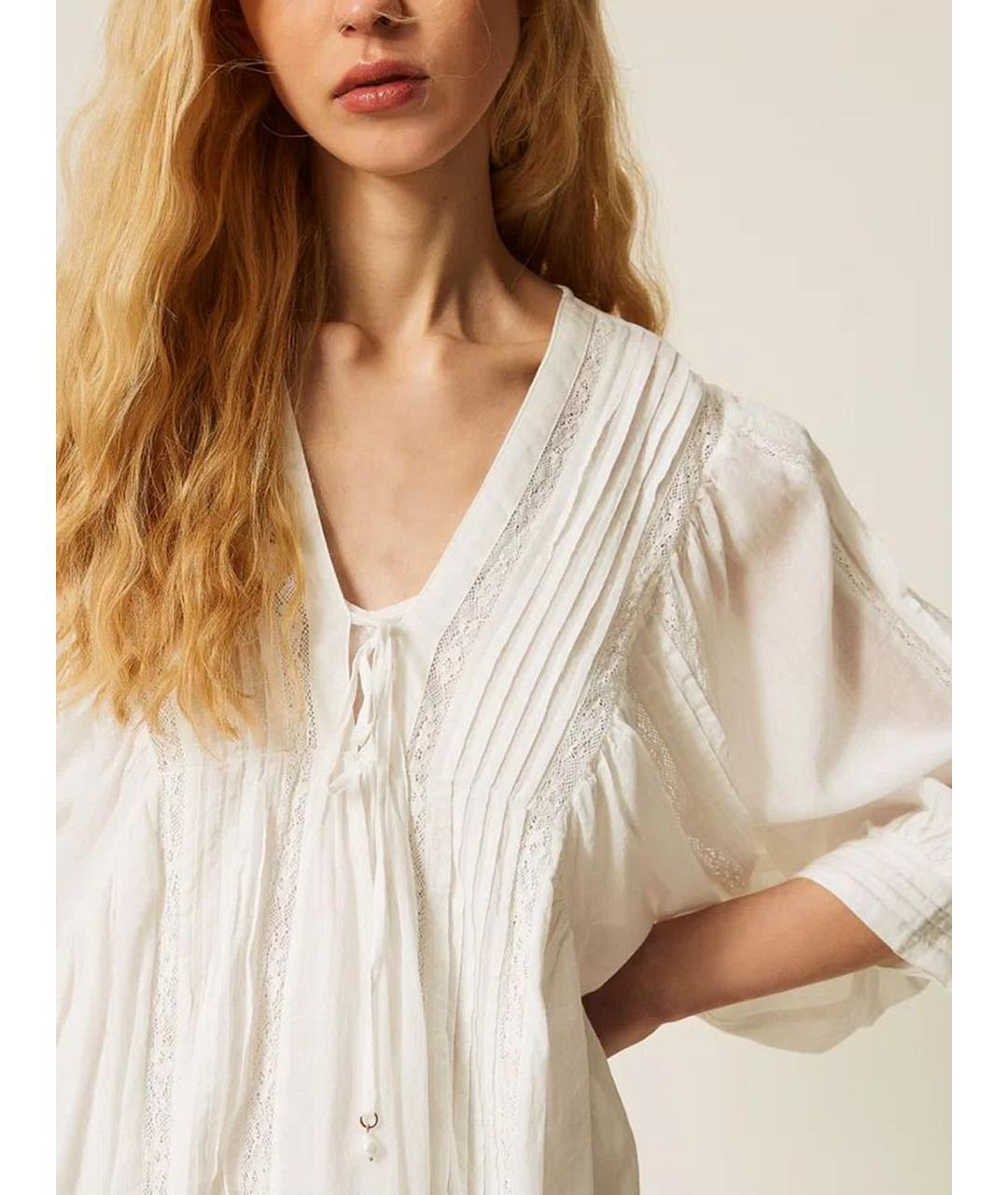 TWIN-SET Белое хлопковое повседневное платье, фото 6