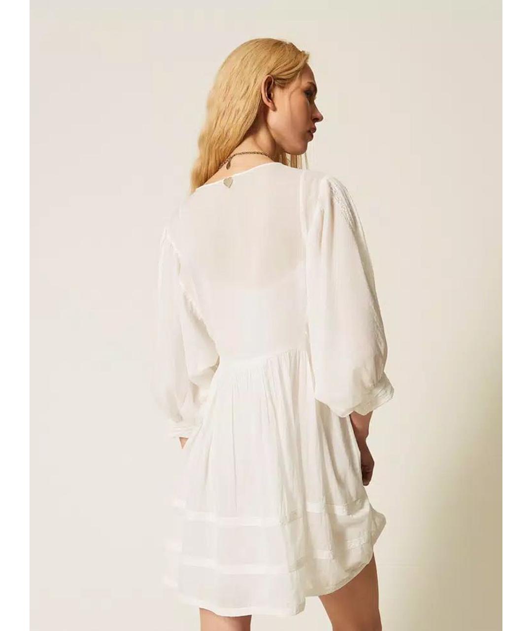 TWIN-SET Белое хлопковое повседневное платье, фото 5
