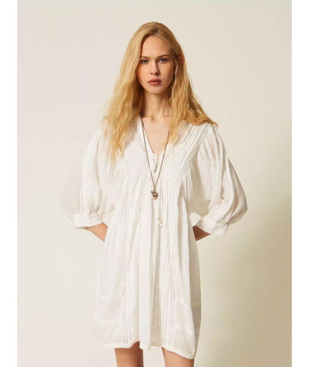 TWIN-SET Белое хлопковое повседневное платье, фото 3