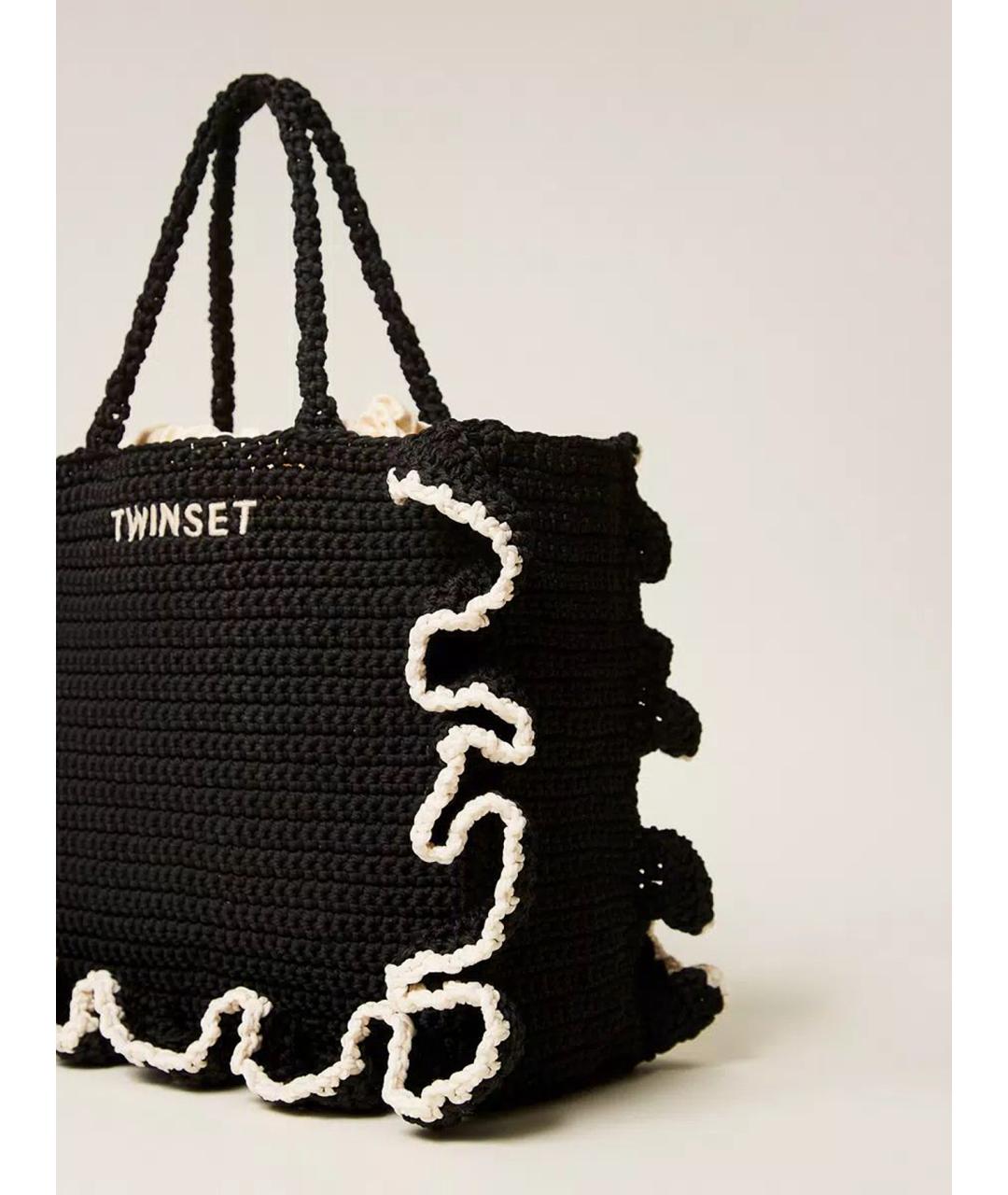 TWIN-SET Черная тканевая сумка тоут, фото 2