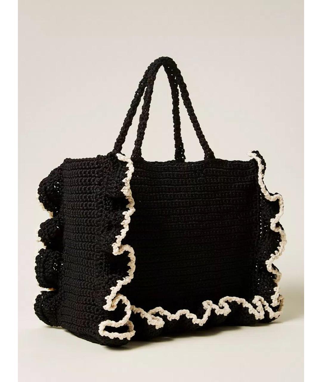 TWIN-SET Черная тканевая сумка тоут, фото 3