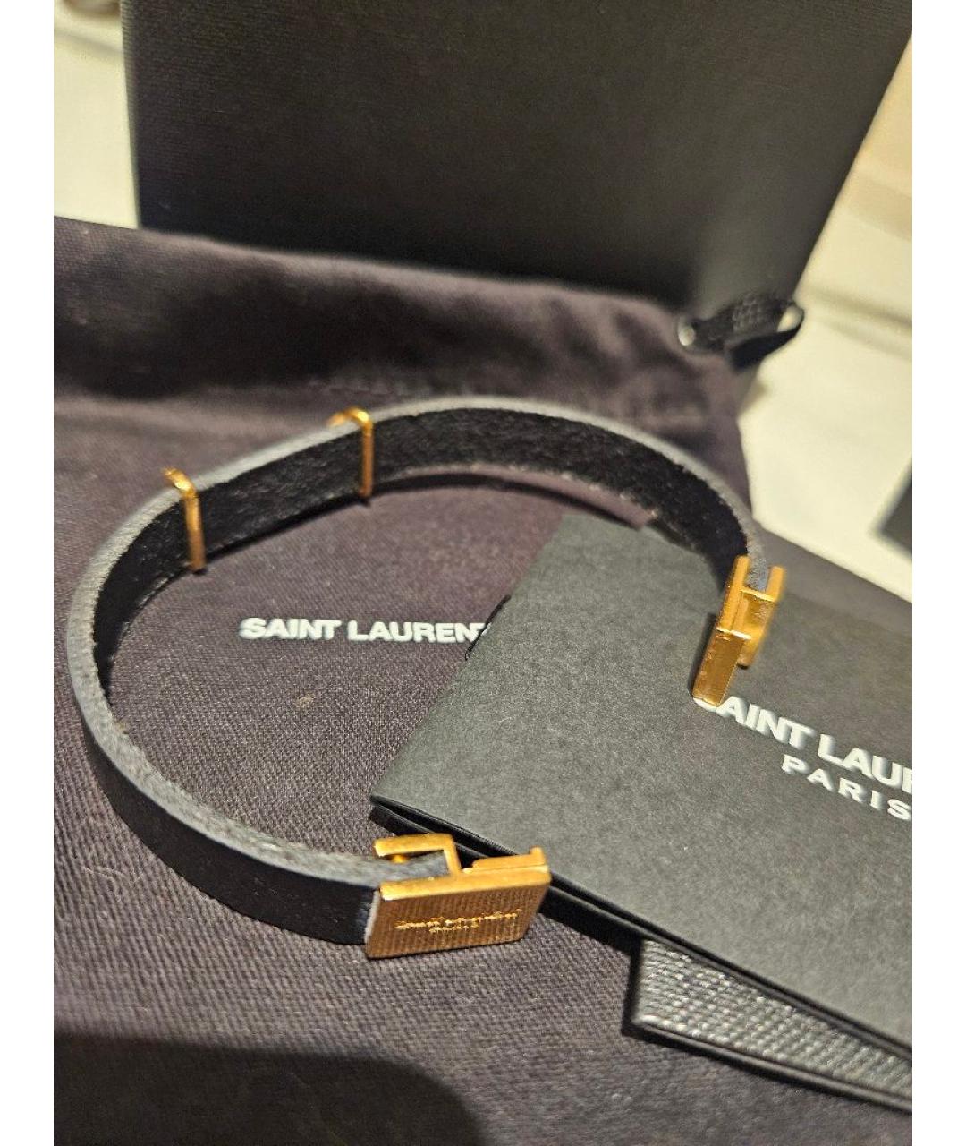 SAINT LAURENT Черный кожаный браслет, фото 3