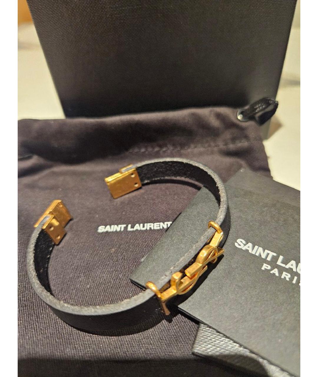 SAINT LAURENT Черный кожаный браслет, фото 2