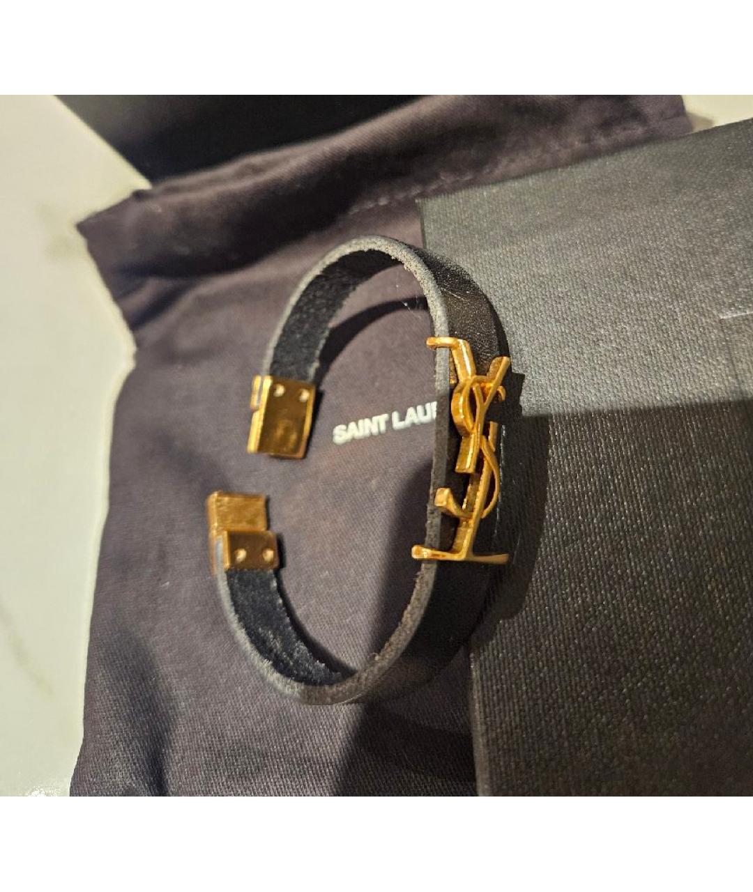 SAINT LAURENT Черный кожаный браслет, фото 8