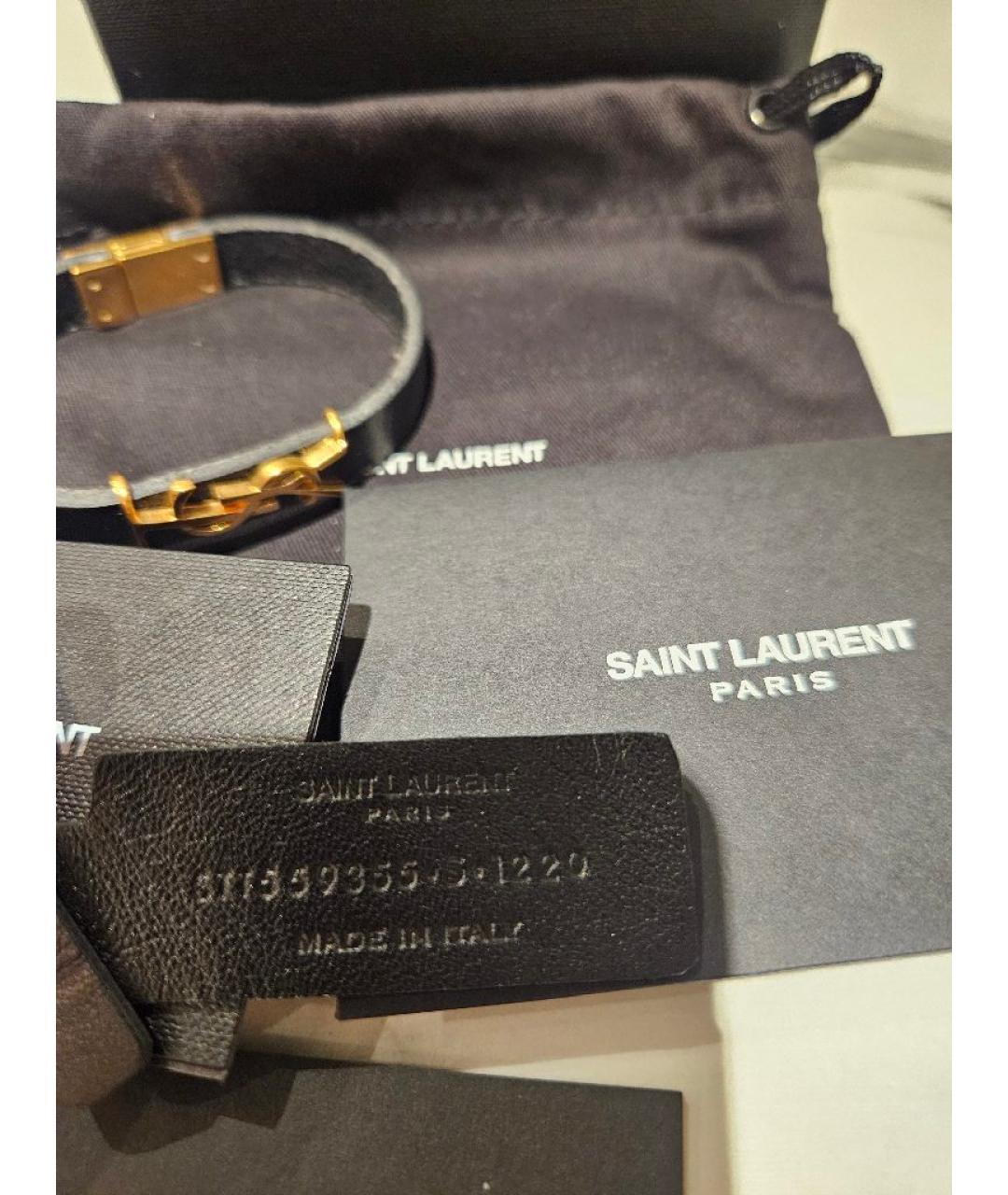 SAINT LAURENT Черный кожаный браслет, фото 5