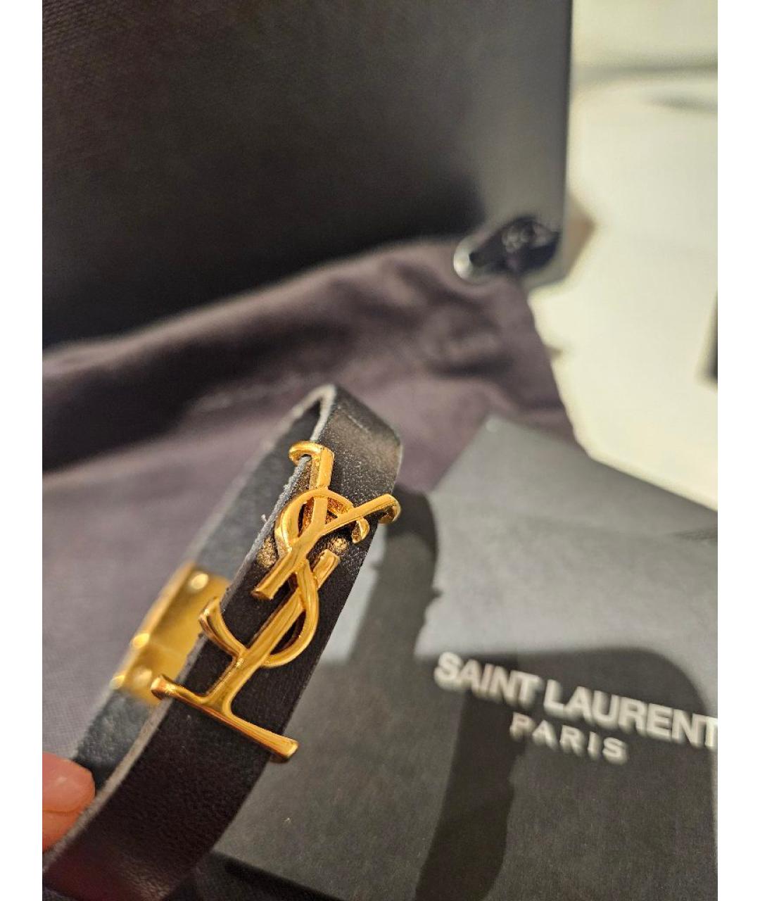 SAINT LAURENT Черный кожаный браслет, фото 4