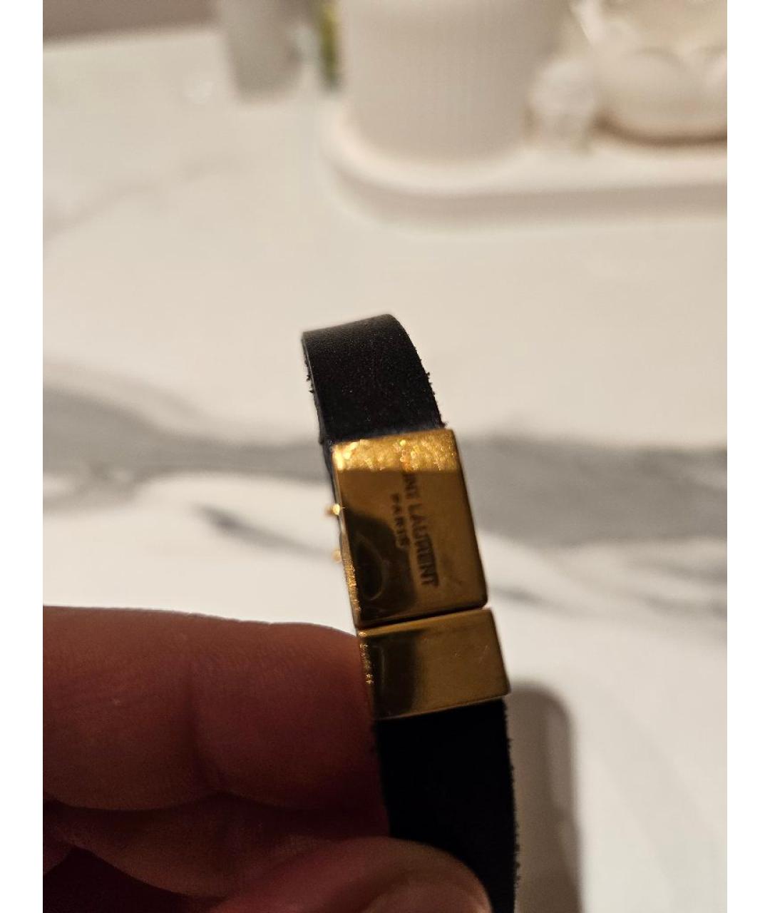 SAINT LAURENT Черный кожаный браслет, фото 7