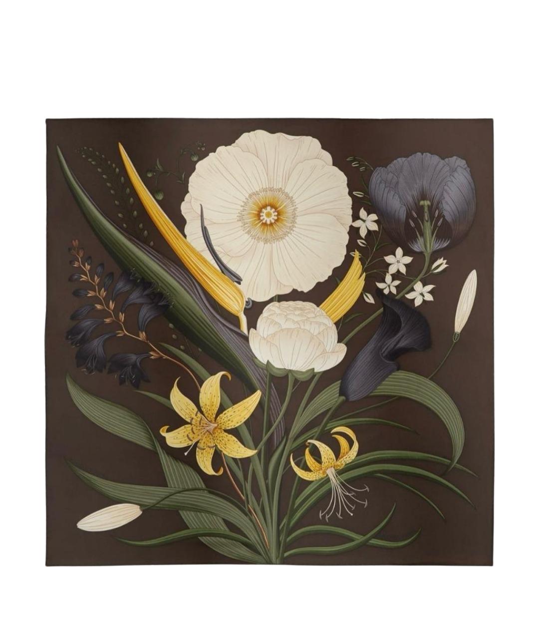 HERMES Коричневый шелковый платок, фото 1