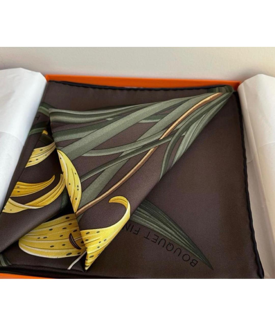 HERMES Коричневый шелковый платок, фото 4