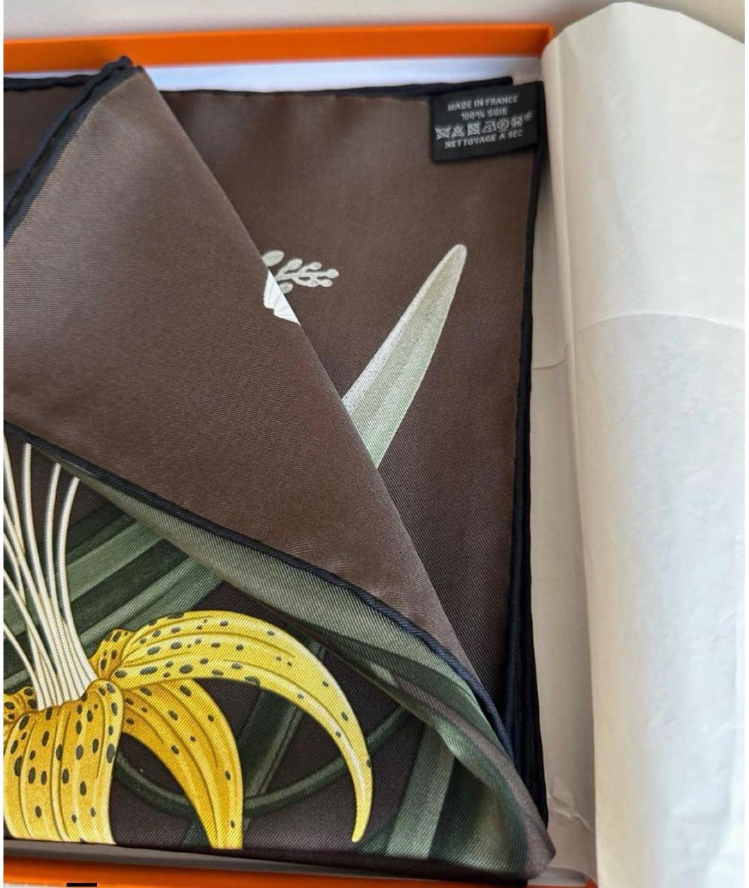 HERMES Коричневый шелковый платок, фото 5