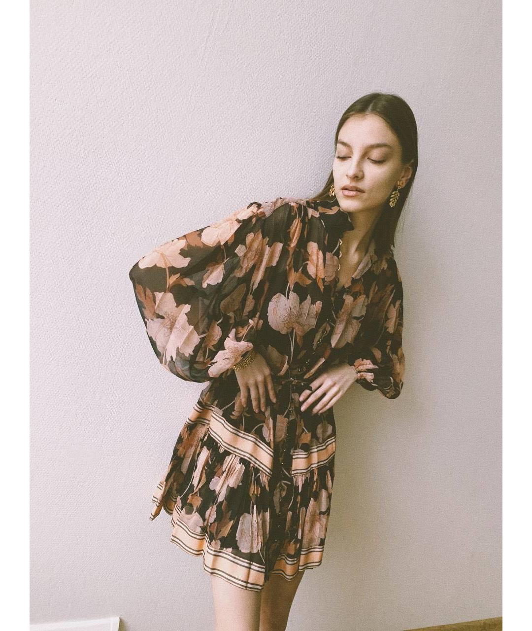 ZIMMERMANN Коричневое шелковое коктейльное платье, фото 2