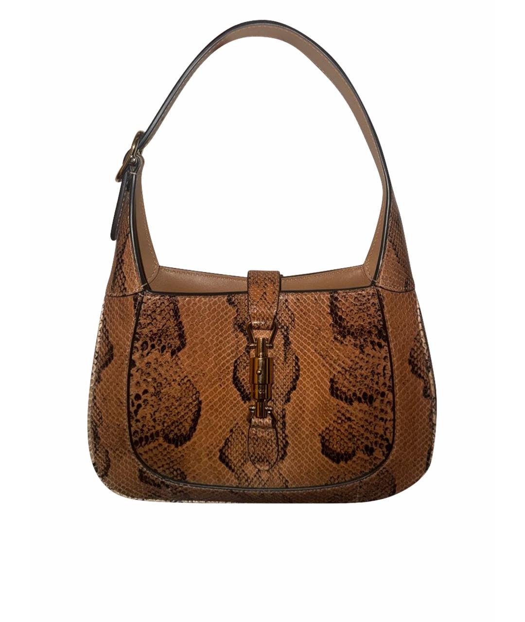 GUCCI Коричневая сумка с короткими ручками из экзотической кожи, фото 1