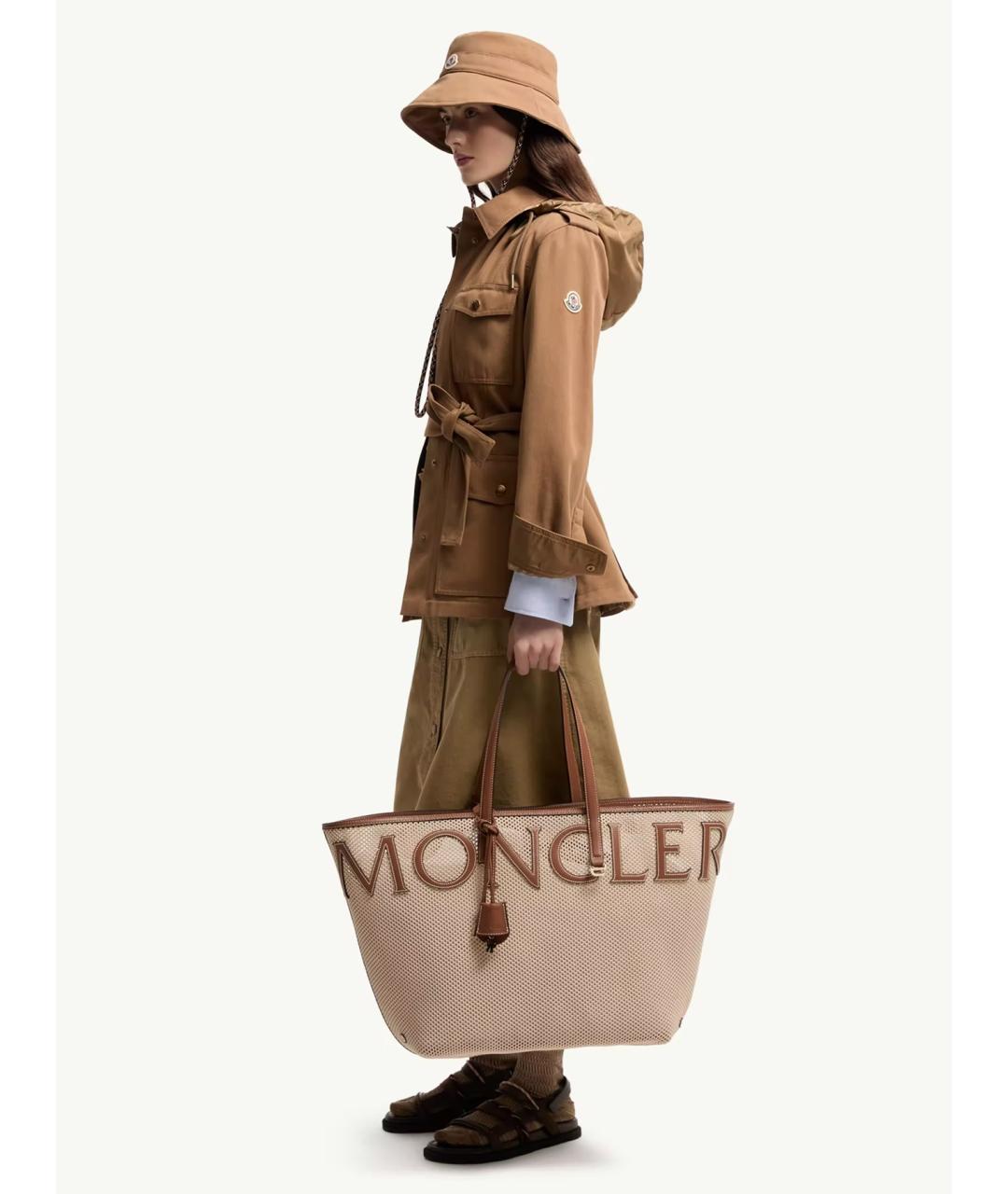 MONCLER Бежевая тканевая сумка тоут, фото 2