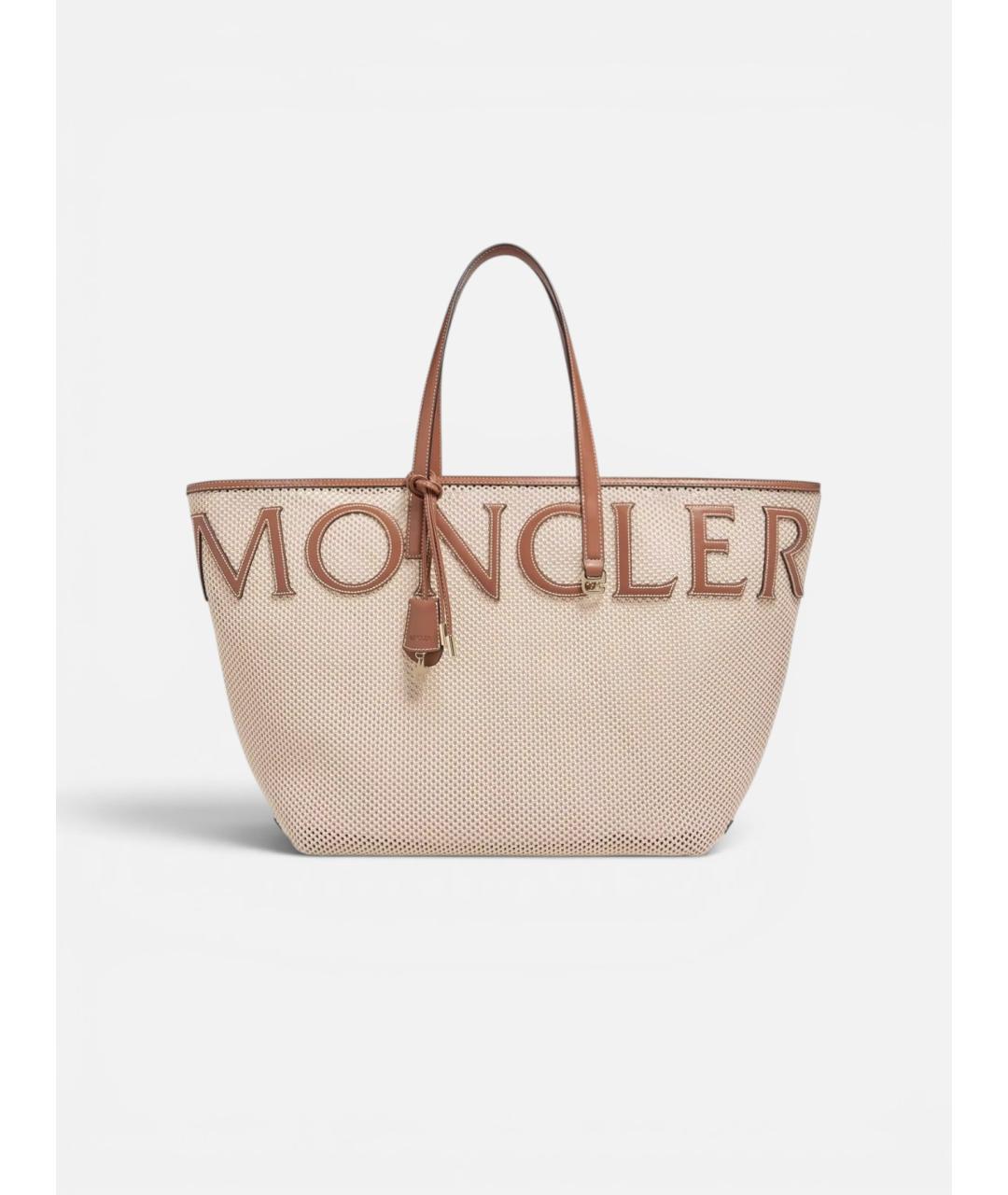 MONCLER Бежевая тканевая сумка тоут, фото 5