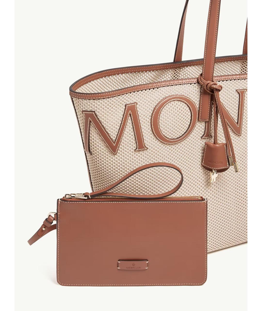 MONCLER Бежевая тканевая сумка тоут, фото 3