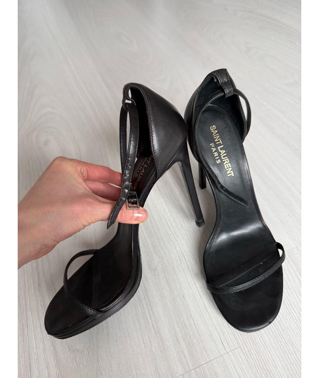 SAINT LAURENT Черные кожаные босоножки, фото 5