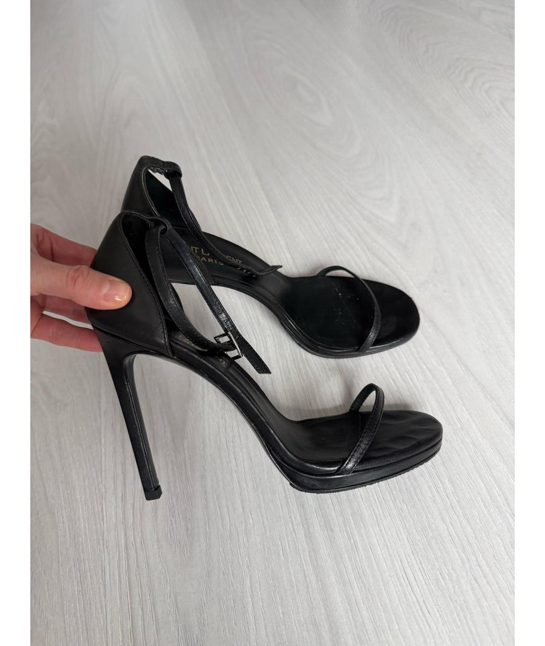 SAINT LAURENT Черные кожаные босоножки, фото 9