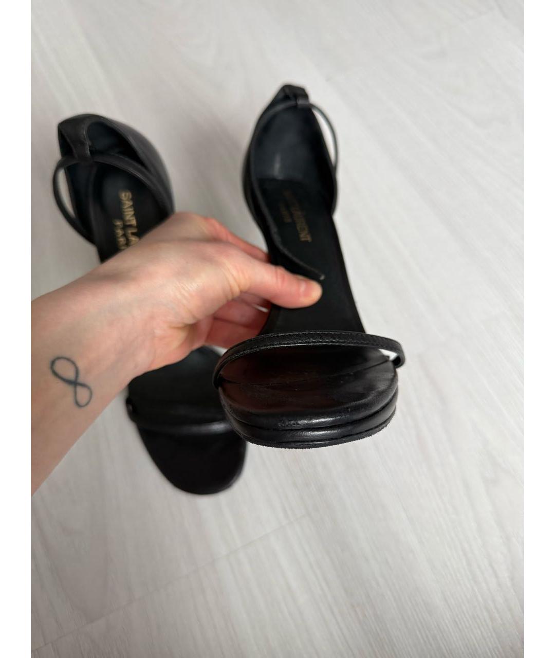 SAINT LAURENT Черные кожаные босоножки, фото 6