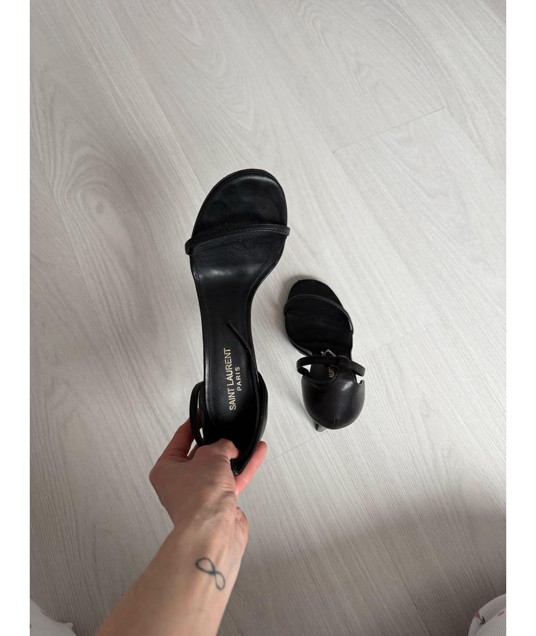 SAINT LAURENT Черные кожаные босоножки, фото 3