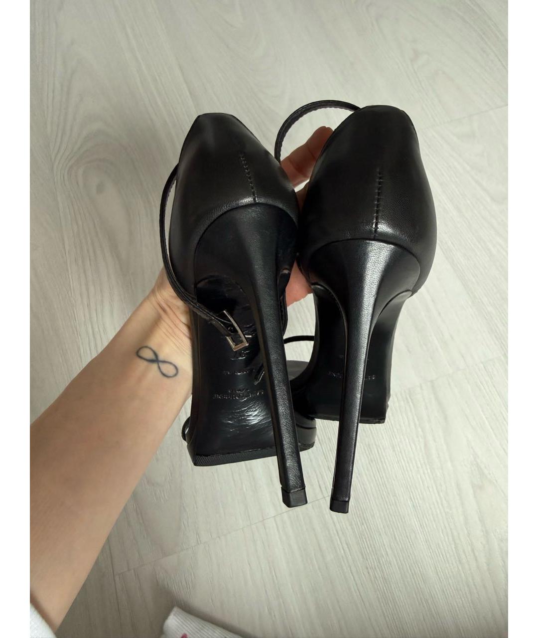 SAINT LAURENT Черные кожаные босоножки, фото 4