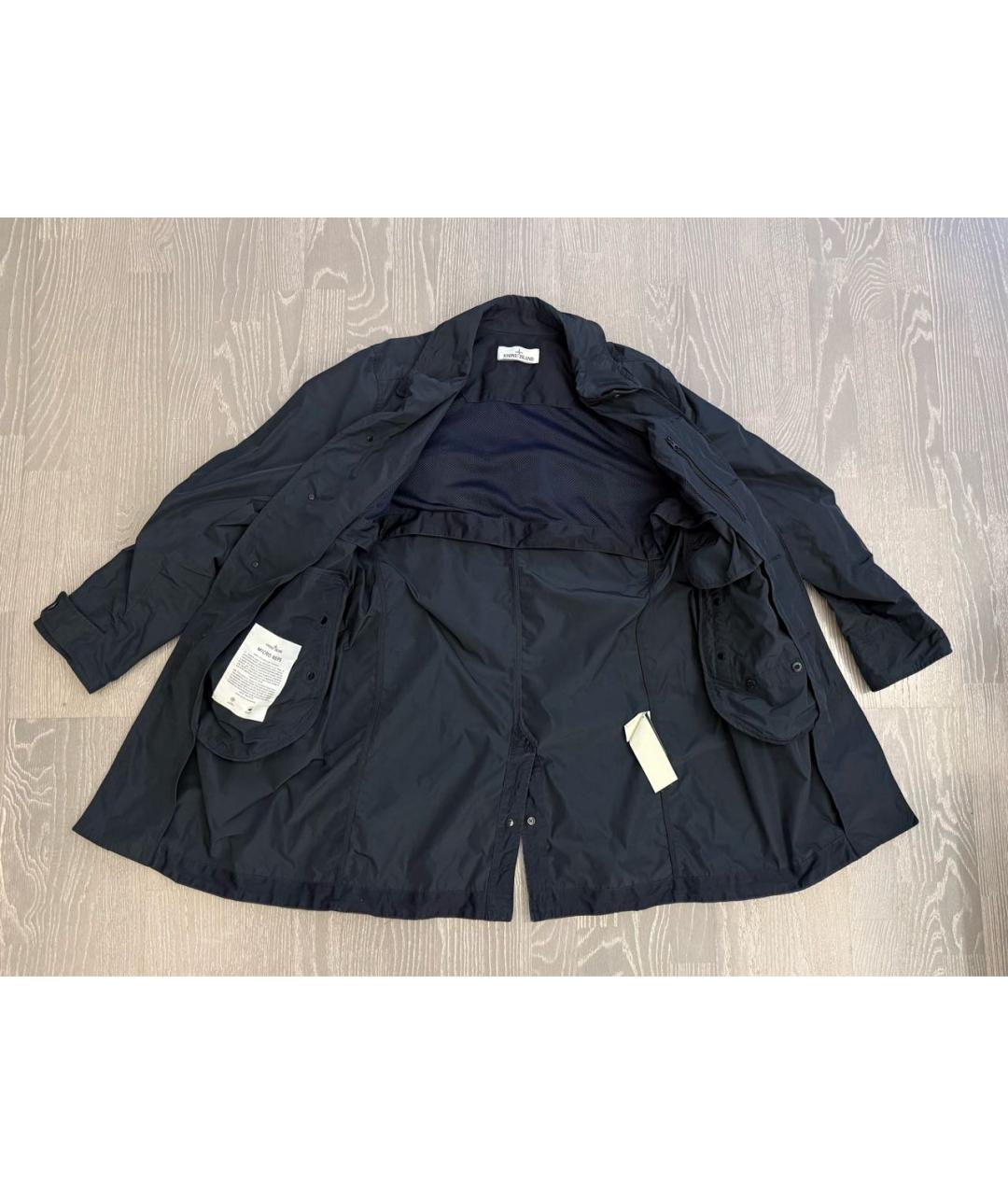 STONE ISLAND Темно-синее полиэстеровое пальто, фото 4