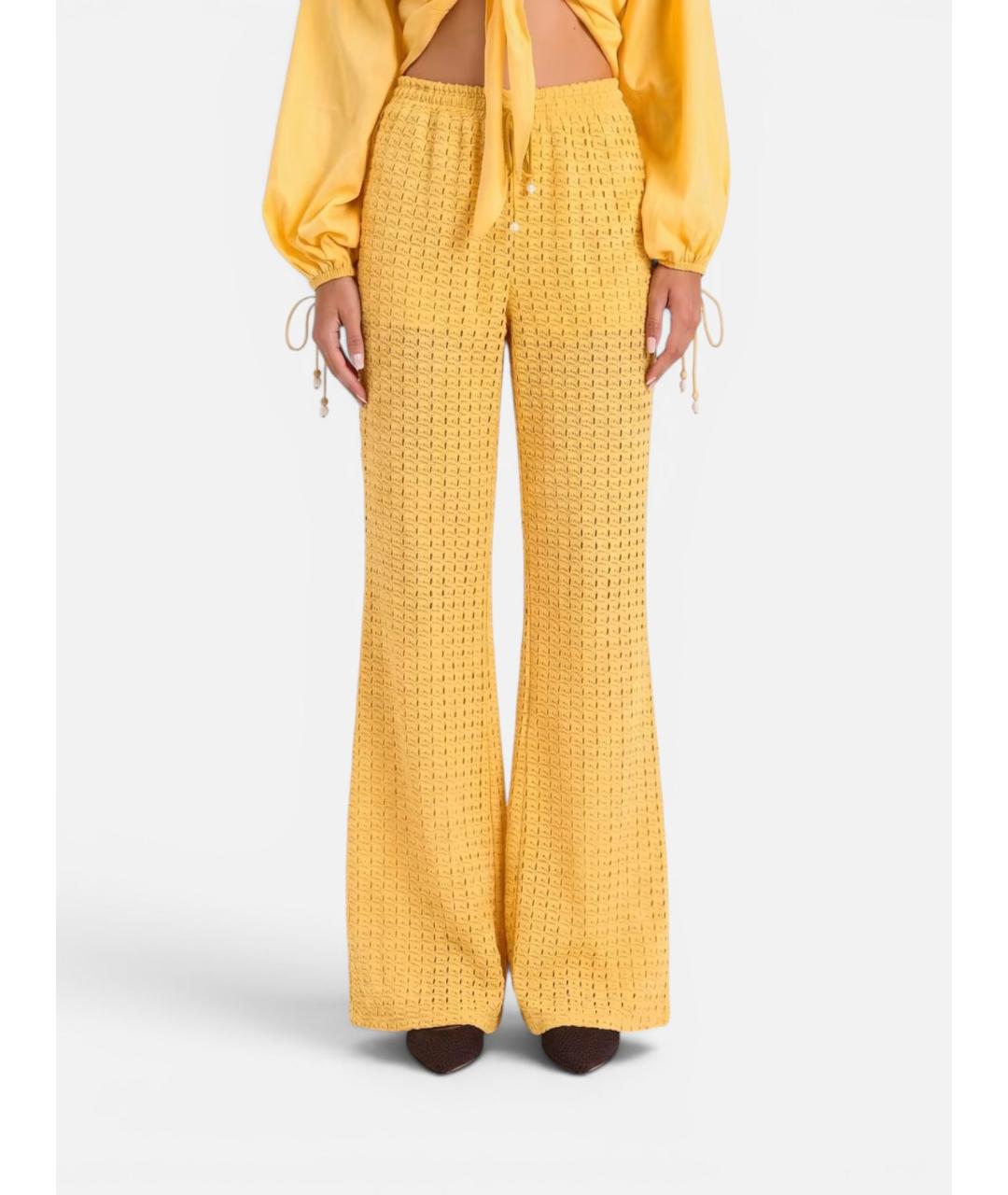 TWIN-SET Желтые хлопковые прямые брюки, фото 1