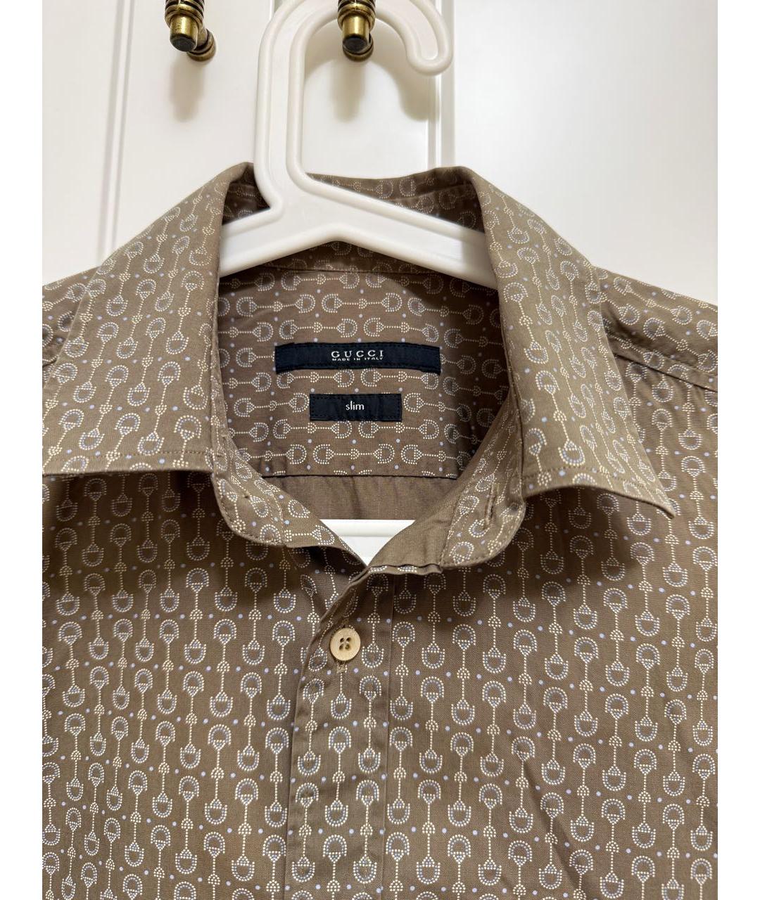 GUCCI Коричневая хлопковая классическая рубашка, фото 3