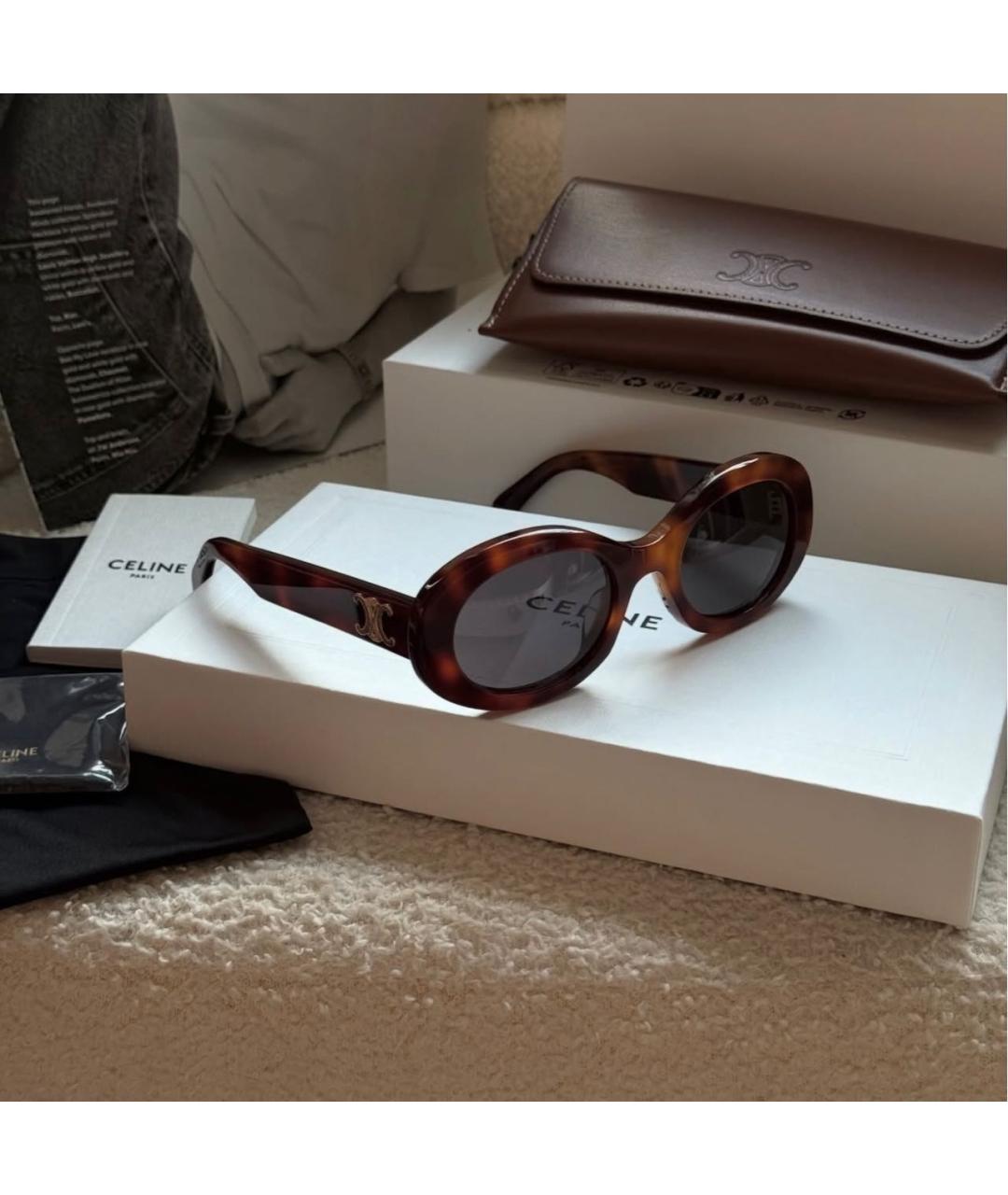 CELINE Коричневые пластиковые солнцезащитные очки, фото 2