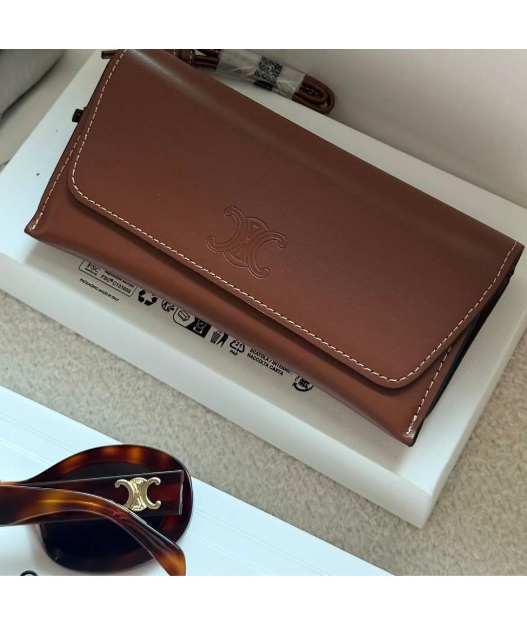 CELINE Коричневые пластиковые солнцезащитные очки, фото 4