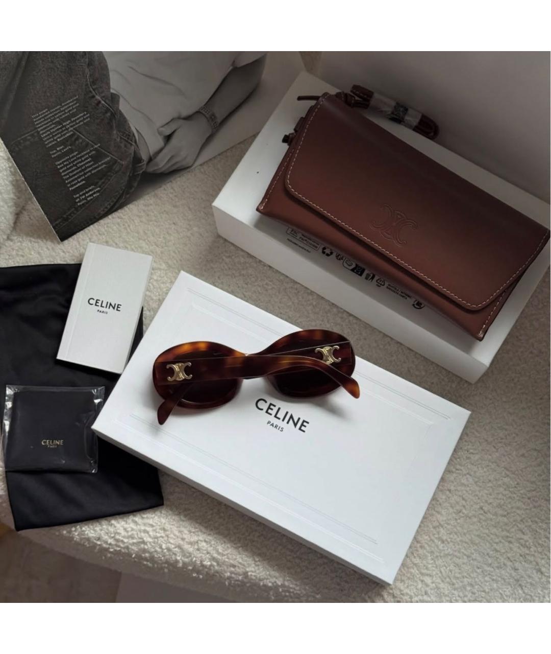 CELINE Коричневые пластиковые солнцезащитные очки, фото 3