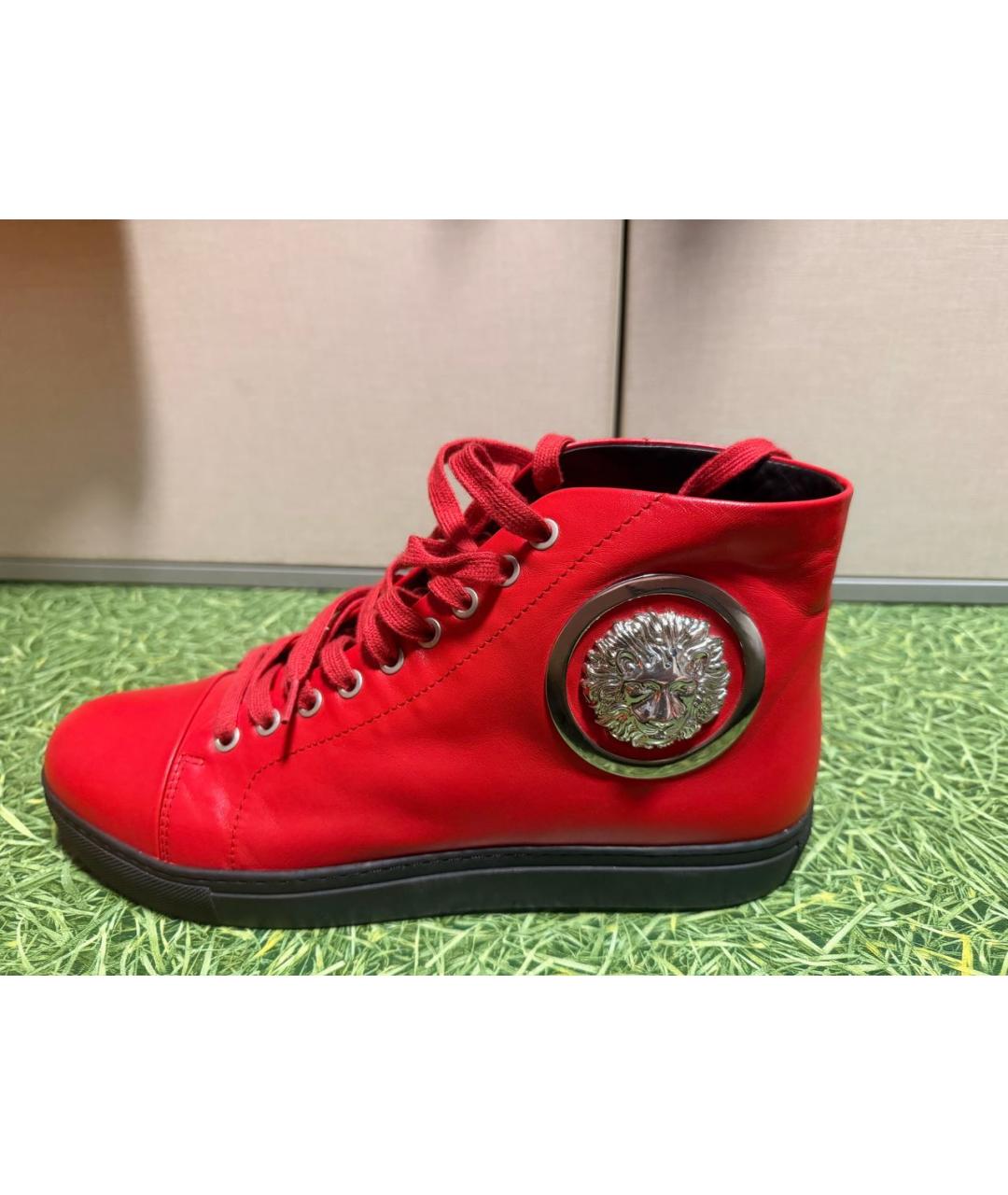 VERSUS VERSACE Красные кожаные высокие кроссовки / кеды, фото 5