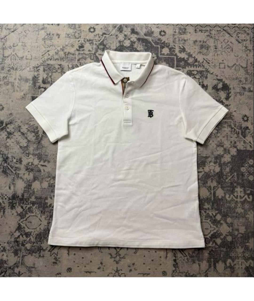 BURBERRY Белое хлопковое поло с коротким рукавом, фото 2