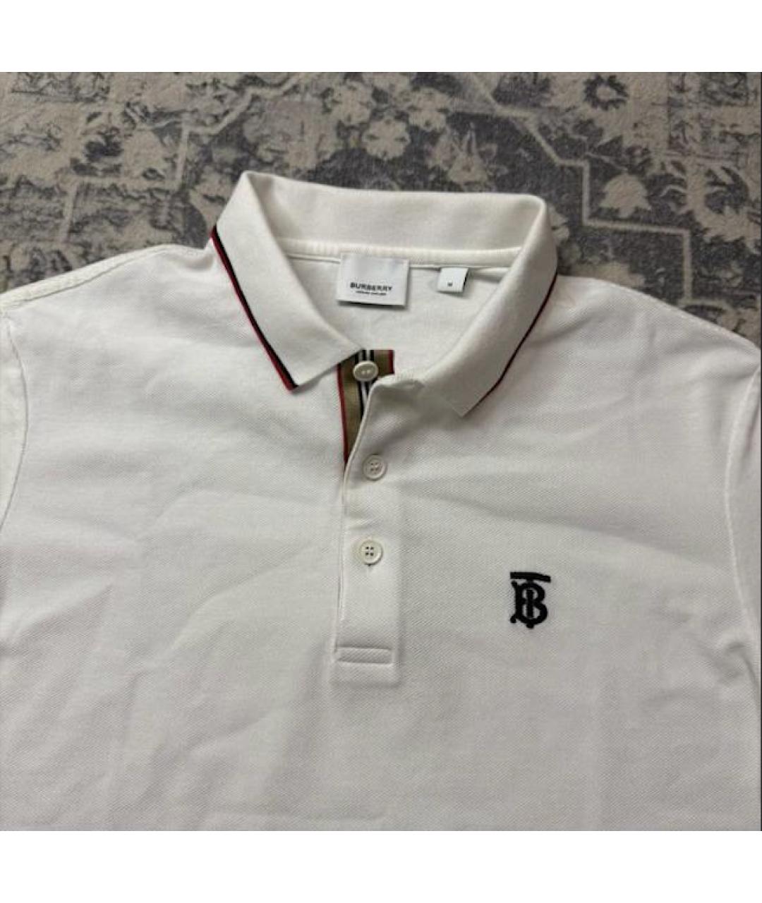 BURBERRY Белое хлопковое поло с коротким рукавом, фото 4