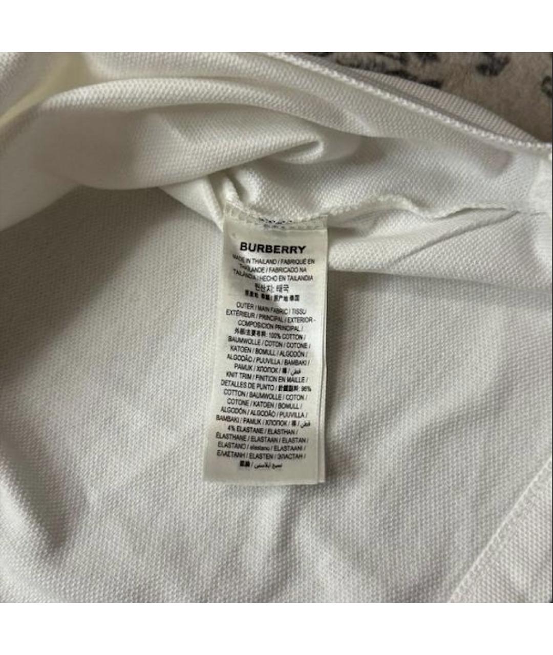 BURBERRY Белое хлопковое поло с коротким рукавом, фото 5