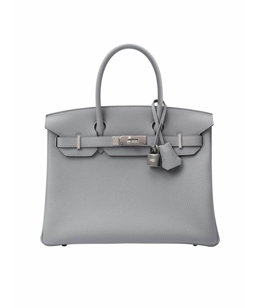 HERMES Серая кожаная сумка с короткими ручками, фото 7