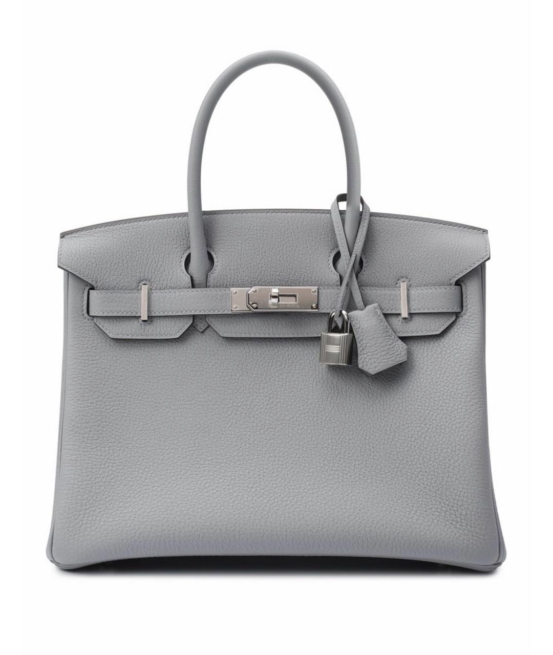 HERMES Серая кожаная сумка с короткими ручками, фото 6