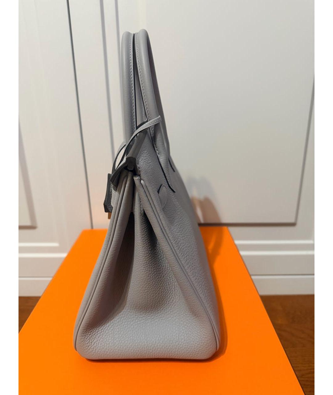 HERMES Серая кожаная сумка с короткими ручками, фото 4