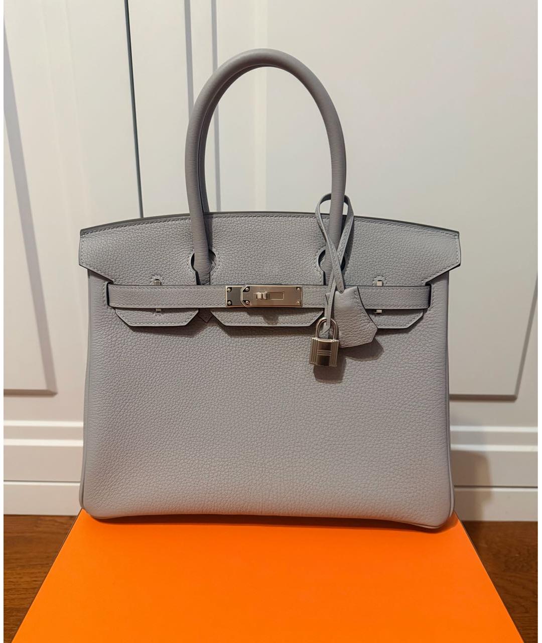 HERMES Серая кожаная сумка с короткими ручками, фото 2