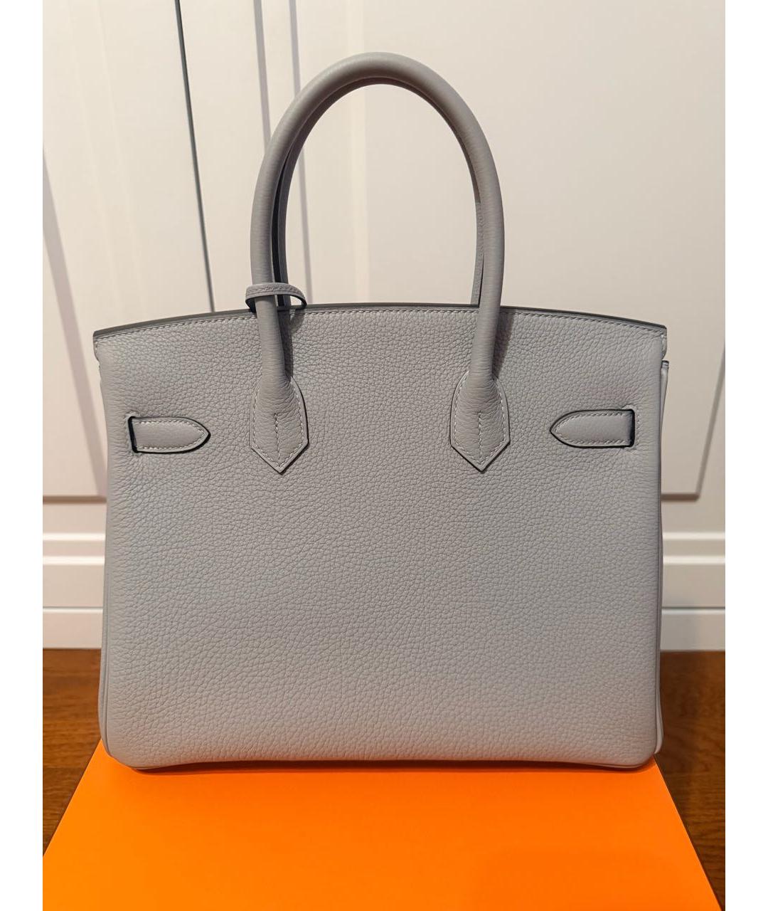 HERMES Серая кожаная сумка с короткими ручками, фото 3