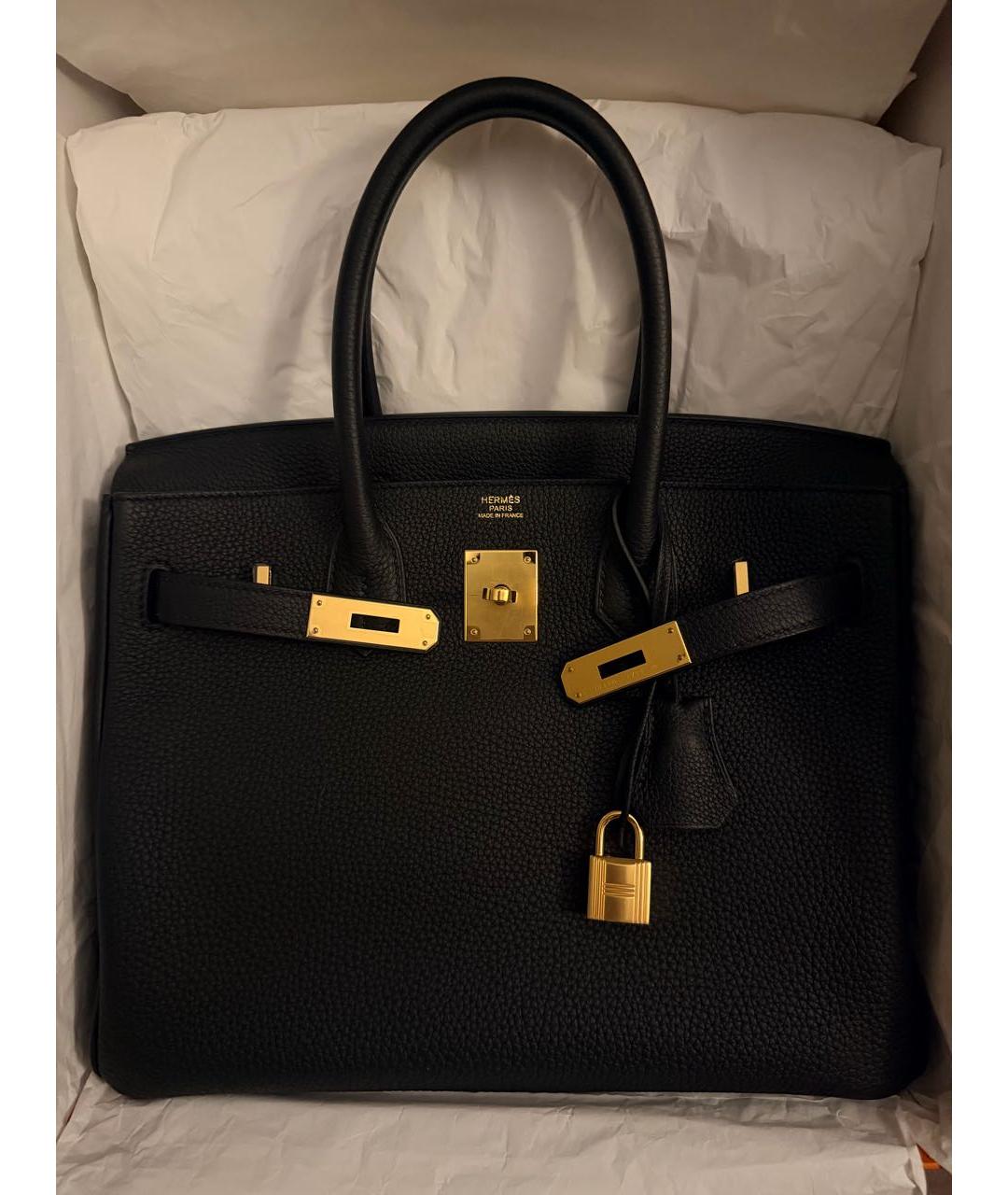 HERMES Черная кожаная сумка с короткими ручками, фото 3